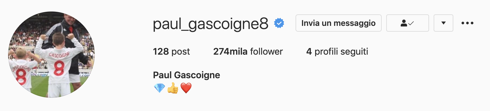 Paul Gascoigne profilo instagram