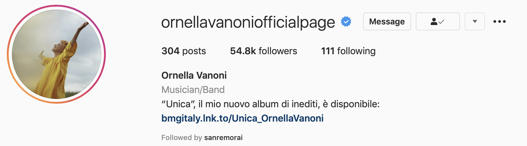 Ornella Vanoni instagram