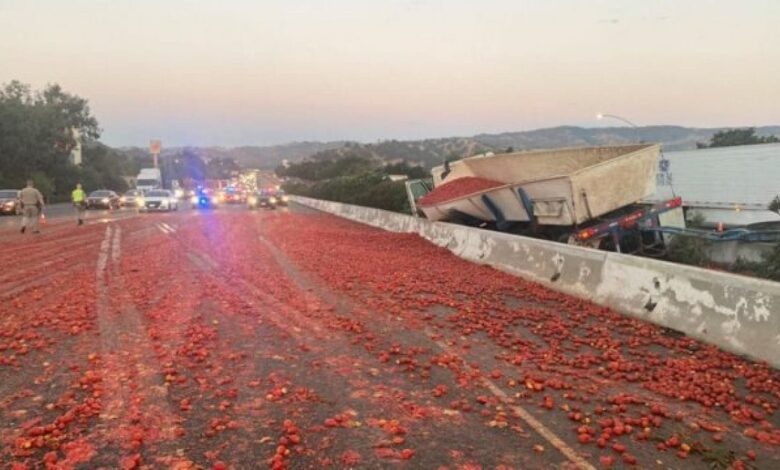 camion rovescia pomodori
