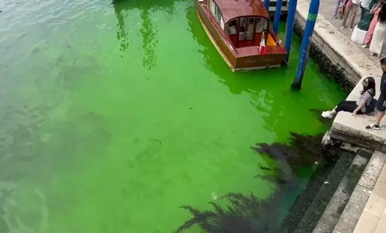 L’acqua del Canal Grande diventa verde fosforescente