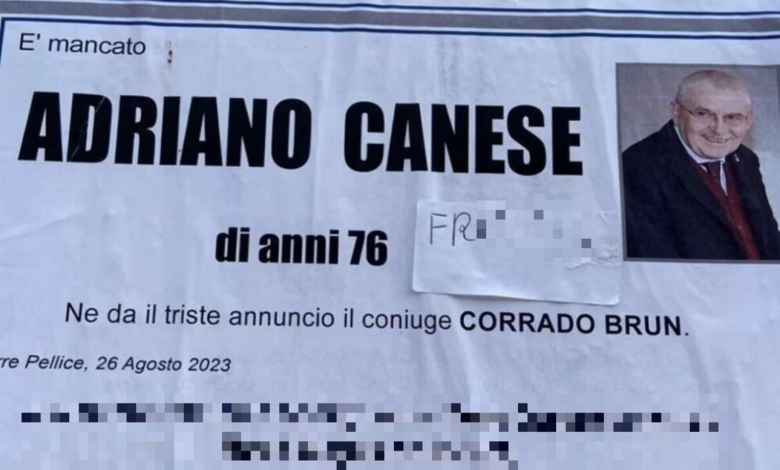 Torino, scritta omofoba sul necrologio: il caso del 76enne Adriano Canese, deceduto nei giorni scorsi e noto per il suo lavoro in radio