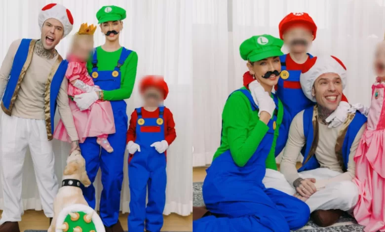 Ferragnez vestiti personaggi Super Mario Halloween
